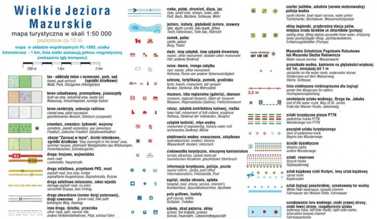 Wielkie Jeziora Mazurskie 1:50 000. Mapa turystyczna wydawnictwa Compass. Legenda 1