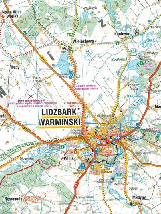 Środkowa Warmia. 1:75 000. Lidzbark Warmiński, Bartoszyce i okolice. Mapa turystyczna wydawnictwa Compass. Fragment 1