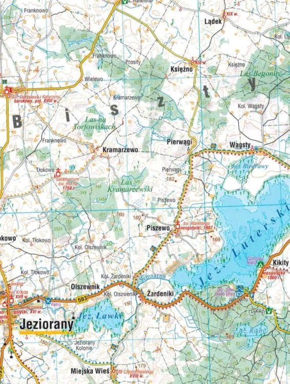 Środkowa Warmia. 1:75 000. Lidzbark Warmiński, Bartoszyce i okolice. Mapa turystyczna wydawnictwa Compass. Fragment 2