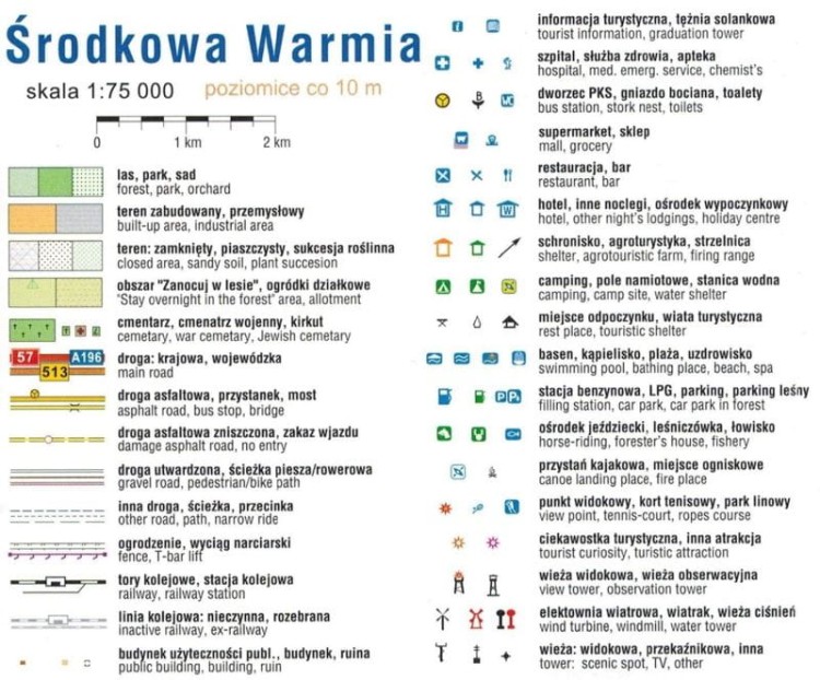 Środkowa Warmia. 1:75 000. Lidzbark Warmiński, Bartoszyce i okolice. Mapa turystyczna wydawnictwa Compass. Legenda 1