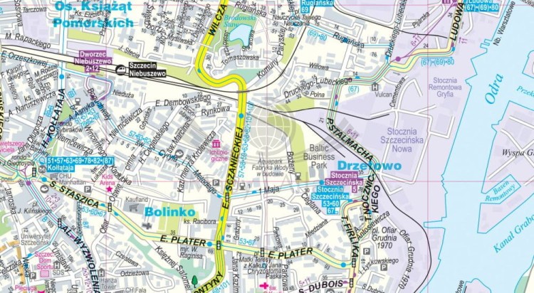 Szczecin, Świnoujście, Police. Mapa / Plan miasta wydawnictwa ExpressMap. Fragment