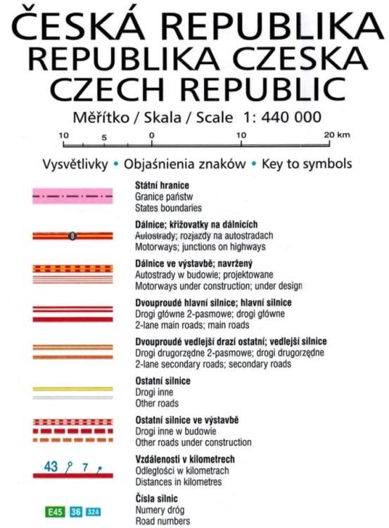 Czechy 1:440 000. Laminowana mapa samochodowa wydawnictwa Euro Pilot. Legenda 1