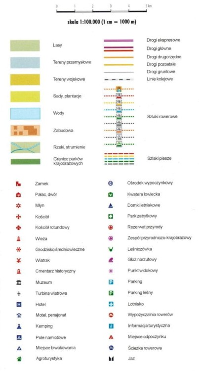 Pojezierze Drawskie 1:100 000. Mapa turystyczna dla rowerzystów wydawnictwa EKO-MAP. Legenda