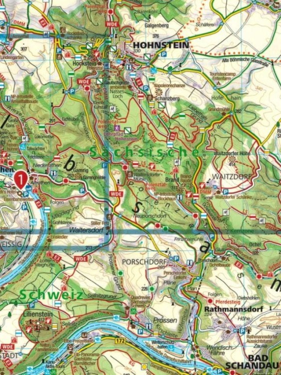 Saksońska Szwajcaria. Wodoodporna mapa turystyczna 810 wydawnictwa Kompass. Fragment 2