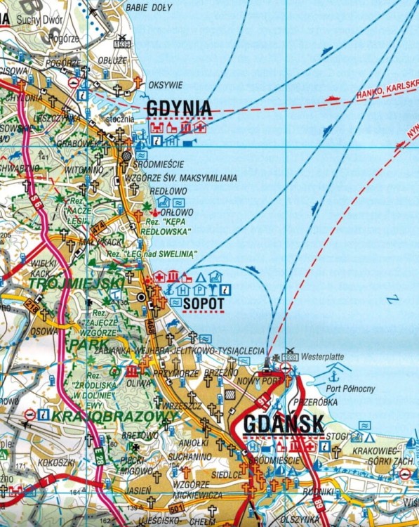 Województwo pomorskie / Pomorze 1:280 000. Laminowana mapa administracyjno-turystyczna wydawnictwa BiK. Fragment 1