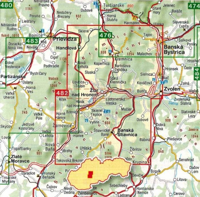 Góry Szczawnickie i Kremnickie. Mapa turystyczna 482 wydawnictwa Shocart. Zasięg