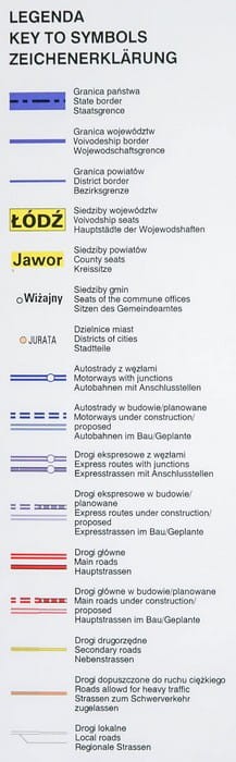 Polska 1:300 000. Mapa ścienna administracyjno-drogowa wydawnictwa Jokart. Legenda