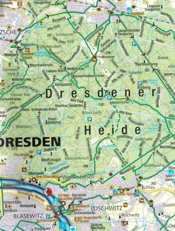 Drezno, Miśnia, Saksońska Szwajcaria cz. zachodnia. Wodoodporna mapa rowerowa 3371 wydawnictwa Kompass. Fragment 1