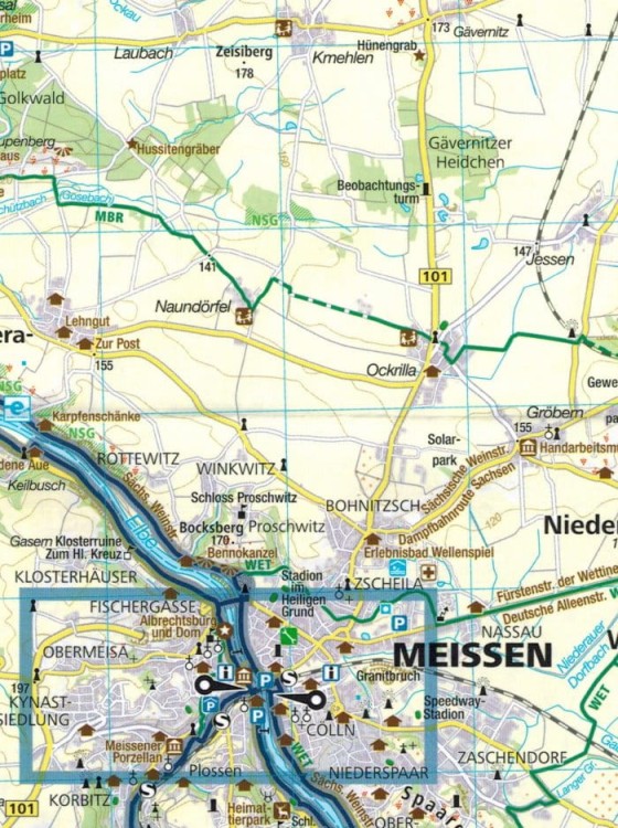 Drezno, Miśnia, Saksońska Szwajcaria cz. zachodnia. Wodoodporna mapa rowerowa 3371 wydawnictwa Kompass. Fragment 3
