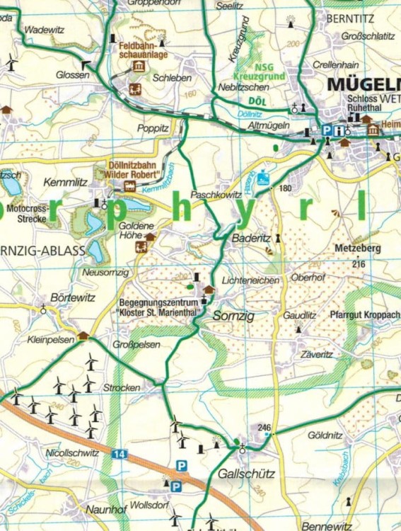 Drezno, Miśnia, Saksońska Szwajcaria cz. zachodnia. Wodoodporna mapa rowerowa 3371 wydawnictwa Kompass. Fragment 4