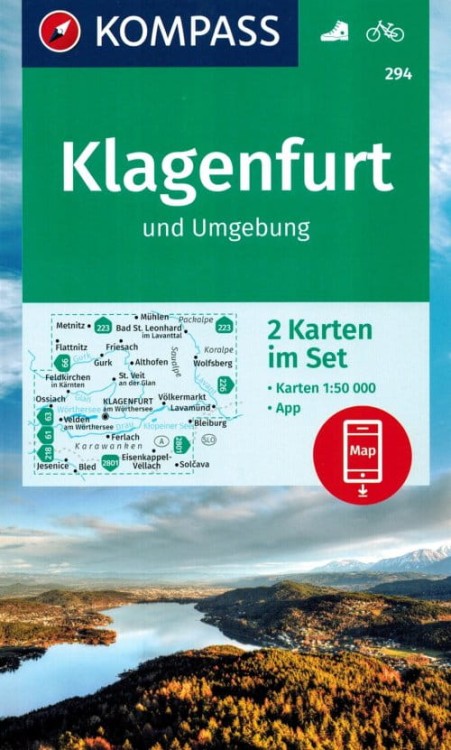 Klagenfurt i okolice. Zestaw dwóch map turystycznych 294 wydawnictwa Kompass. Okładka zestawu