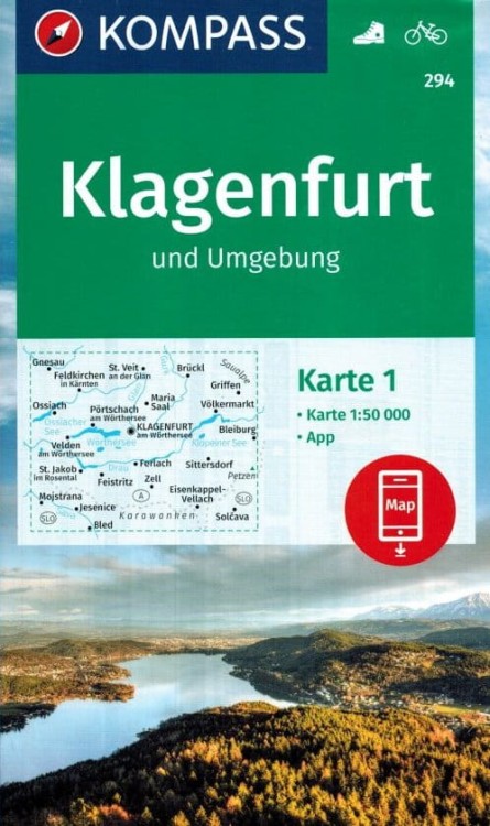 Klagenfurt i okolice. Zestaw dwóch map turystycznych 294 wydawnictwa Kompass. Okładka 1