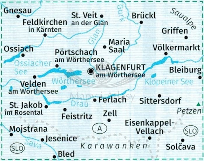 Klagenfurt i okolice. Zestaw dwóch map turystycznych 294 wydawnictwa Kompass. Okładka 1 - zasięg