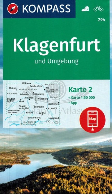 Klagenfurt i okolice. Zestaw dwóch map turystycznych 294 wydawnictwa Kompass. Okładka 2