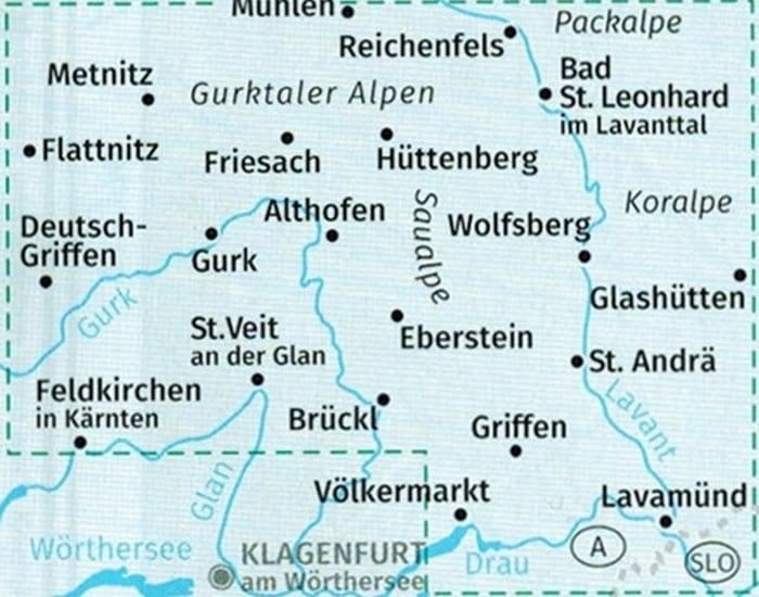Klagenfurt i okolice. Zestaw dwóch map turystycznych 294 wydawnictwa Kompass. Okładka 2 - zasięg