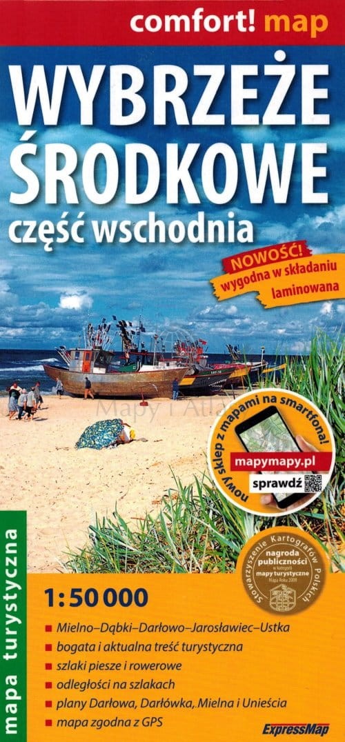 Wybrzeże Środkowe - część wschodnia 1:50 000. Mielno - Dąbki - Darłowo - Jarosławiec - Ustka. Laminowana mapa turystyczna. ExpressMap