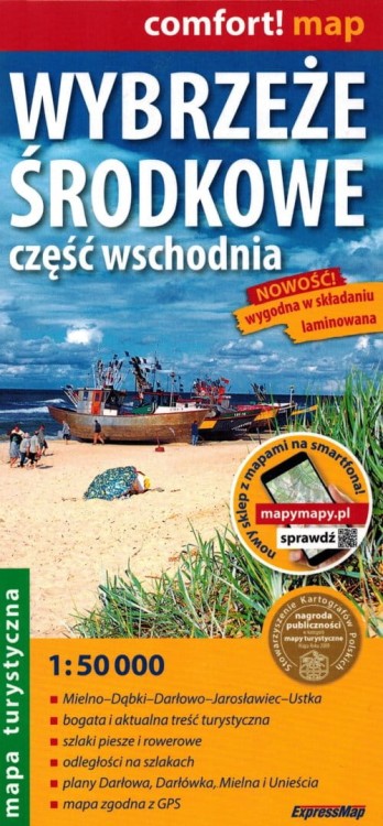 Wybrzeże Środkowe - część wschodnia 1:50 000. Mielno - Dąbki - Darłowo - Jarosławiec - Ustka. Laminowana mapa turystyczna wydawnictwa ExpressMap. Okładka