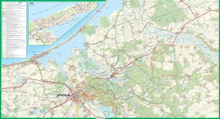 Wybrzeże Środkowe - część wschodnia 1:50 000. Mielno - Dąbki - Darłowo - Jarosławiec - Ustka. Laminowana mapa turystyczna wydawnictwa ExpressMap. Rozłożona mapa 1