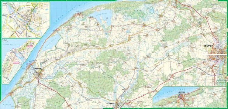 Wybrzeże Środkowe - część wschodnia 1:50 000. Mielno - Dąbki - Darłowo - Jarosławiec - Ustka. Laminowana mapa turystyczna wydawnictwa ExpressMap. Rozłożona mapa 2