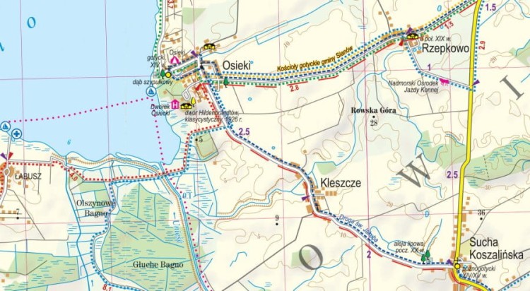 Wybrzeże Środkowe - część wschodnia 1:50 000. Mielno - Dąbki - Darłowo - Jarosławiec - Ustka. Laminowana mapa turystyczna wydawnictwa ExpressMap. Fragment