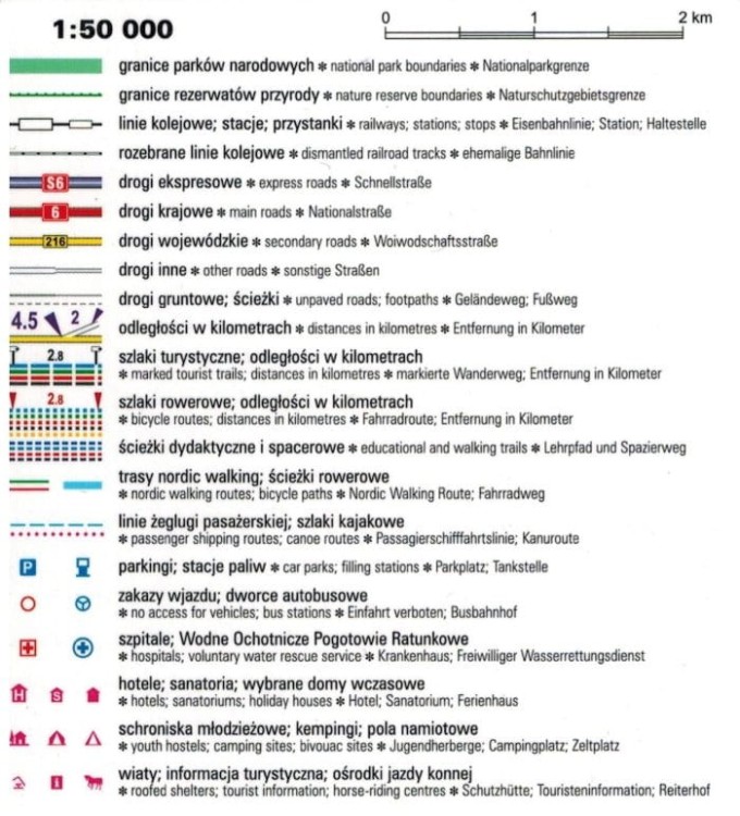 Wybrzeże Środkowe - część wschodnia 1:50 000. Mielno - Dąbki - Darłowo - Jarosławiec - Ustka. Laminowana mapa turystyczna wydawnictwa ExpressMap. Legenda 1