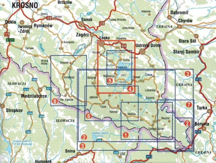 Jezioro Solińskie 1:25 000. Polańczyk. Wodoodporna mapa turystyczna wydawnictwa Galileos. Zasięg