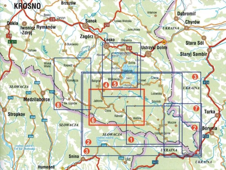 Bieszczady - Cisna i okolice 1:25 000. Wodoodporna mapa turystyczna wydawnictwa Galileos. Zasięg