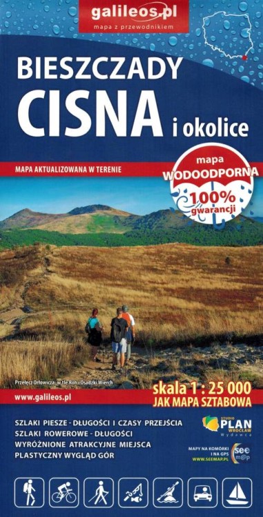 Bieszczady - Cisna i okolice 1:25 000. Wodoodporna mapa turystyczna wydawnictwa Galileos. Okładka