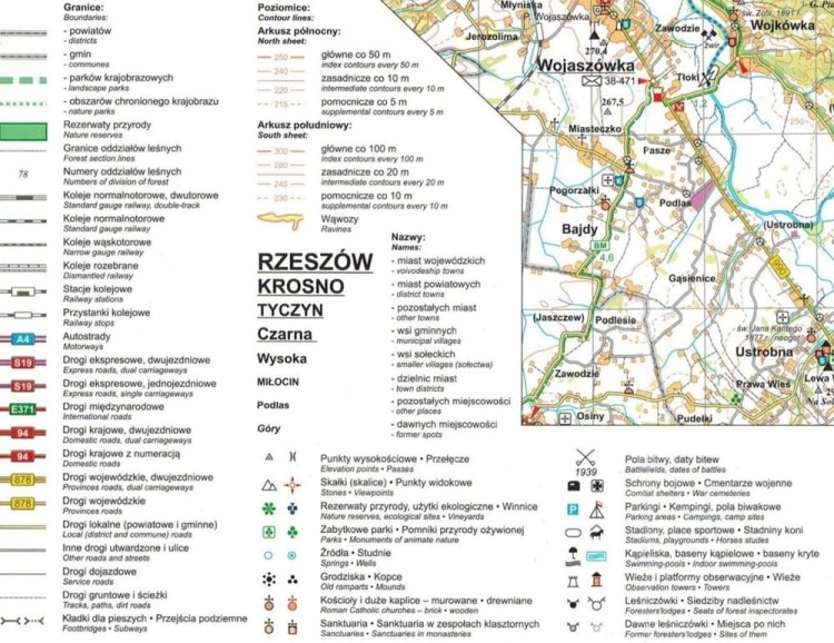 Okolice Rzeszowa 1:60 000. Mapa turystyczna. Legenda 1