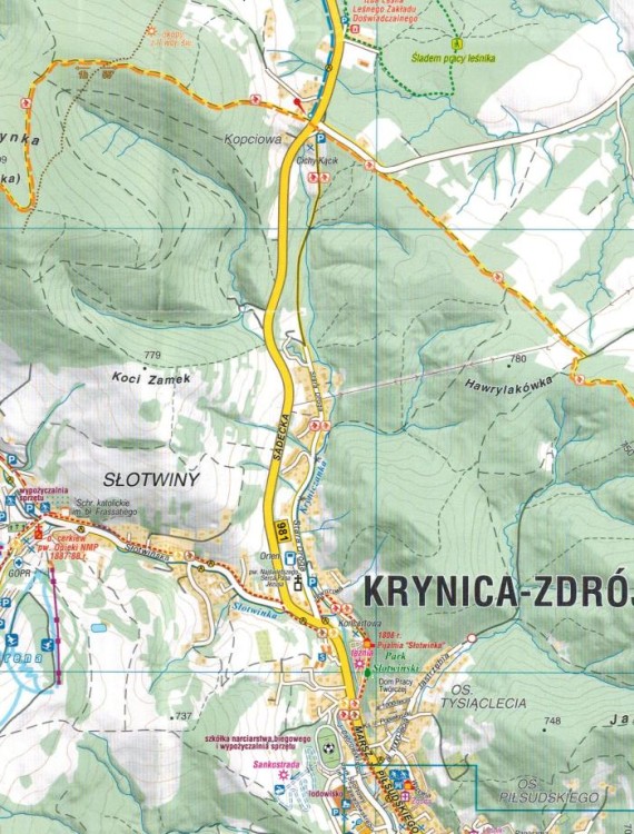 Krynica-Zdrój 1:17 500. Plan miasta / Mapa turystyczna wydawnictwa Compass. Fragment 2