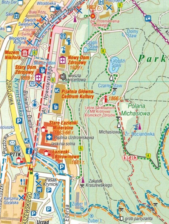 Krynica-Zdrój 1:17 500. Plan miasta / Mapa turystyczna wydawnictwa Compass. Plan miasta - fragment