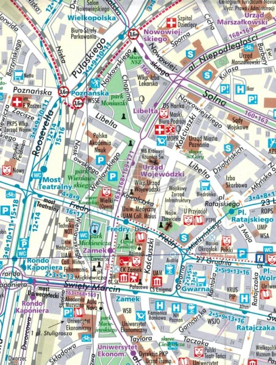 Poznań i okolice 1:20 000. Czerwonak, Koziegłowy, Luboń, Suchy Las, Swarzędz. Plan miasta wydawnictwa TopMapa. Plan centrum - fragment