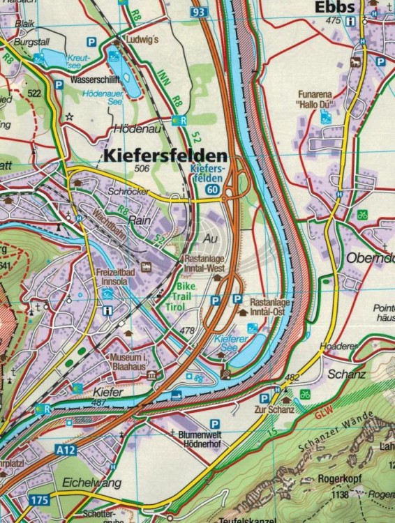 Kufstein, Walchsee, St. Johann in Tirol. Wodoodporna mapa turystyczna 09 wydawnictwa Kompass. Fragment 1
