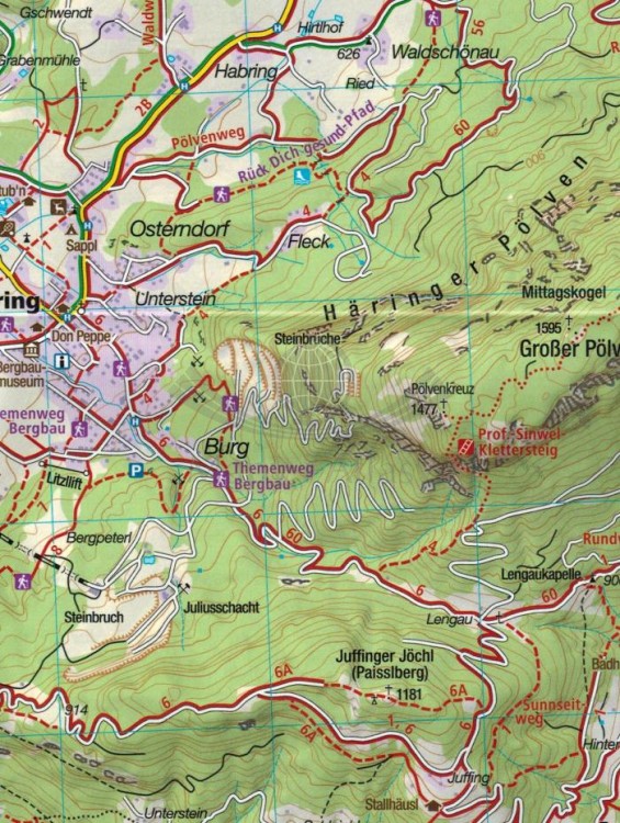 Kufstein, Walchsee, St. Johann in Tirol. Wodoodporna mapa turystyczna 09 wydawnictwa Kompass. Fragment 2