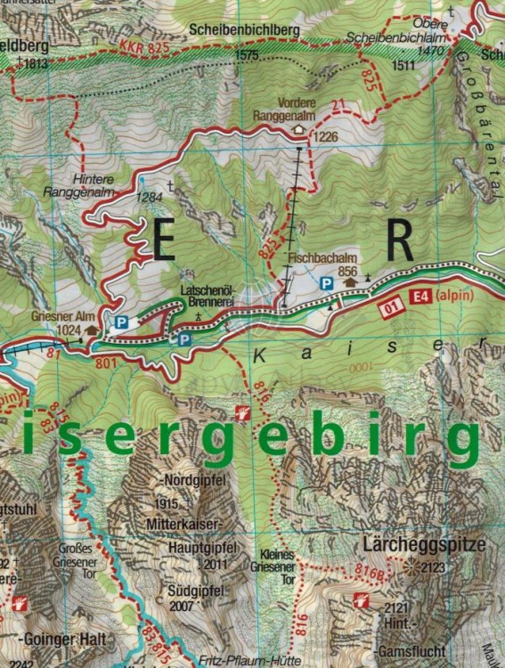 Kufstein, Walchsee, St. Johann in Tirol. Wodoodporna mapa turystyczna 09 wydawnictwa Kompass. Fragment 3