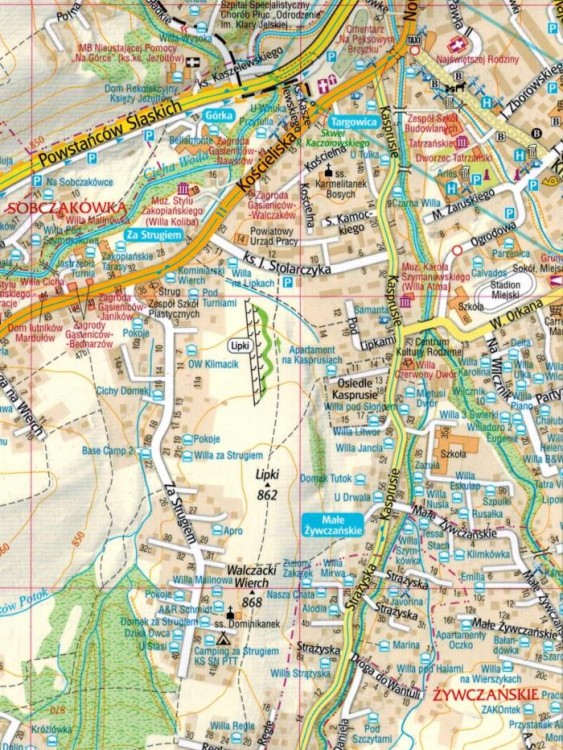 Zakopane i Tatry Polskie. Laminowany plan miasta / Mapa turystyczna wydawnictwa Gauss. Fragment 1