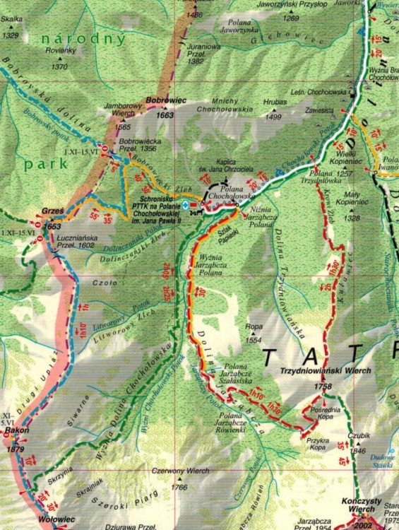 Zakopane i Tatry Polskie. Laminowany plan miasta / Mapa turystyczna wydawnictwa Gauss. Fragment 2