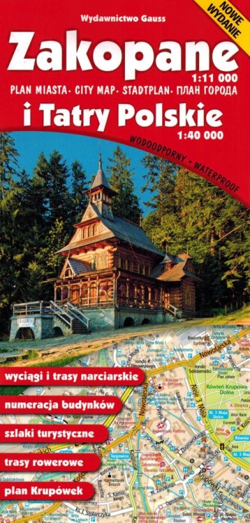 Zakopane i Tatry Polskie. Laminowany plan miasta / Mapa turystyczna wydawnictwa Gauss. Okładka