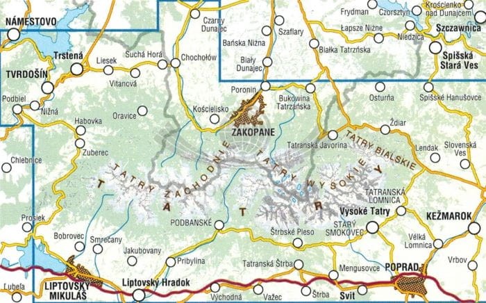 Tatry Polskie i Słowackie 1:50 000. Mapa turystyczna wydawnictwa Compass. Zasięg