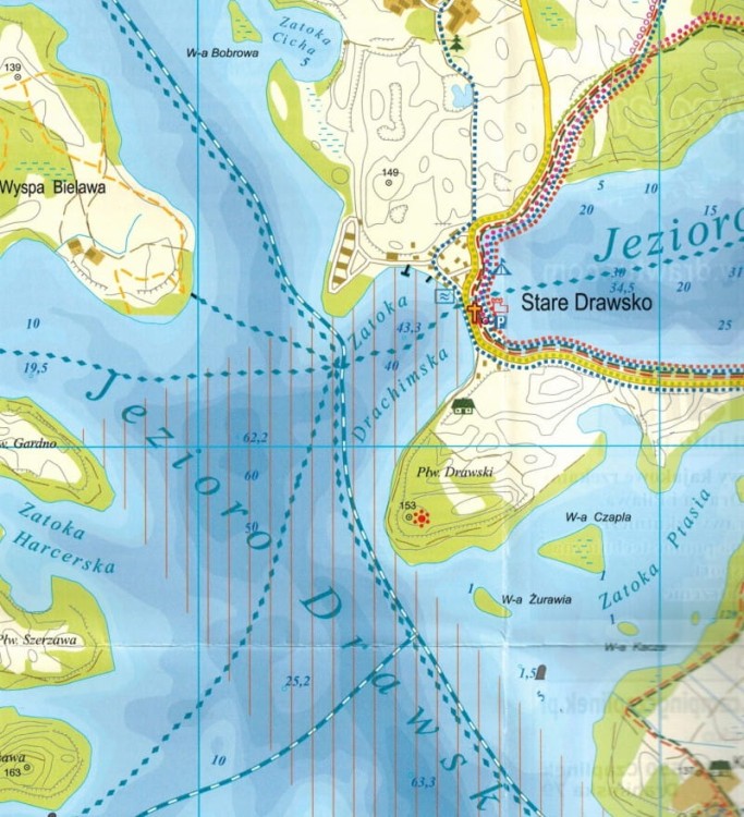 Jezioro Drawsko. Mapa turystyczna wydawnictwa BiK. Fragment