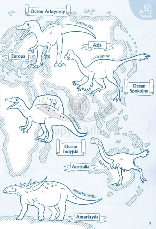 Moja kolorowanka. Atlas świata. Dinozaury. Przykładowa strona 1