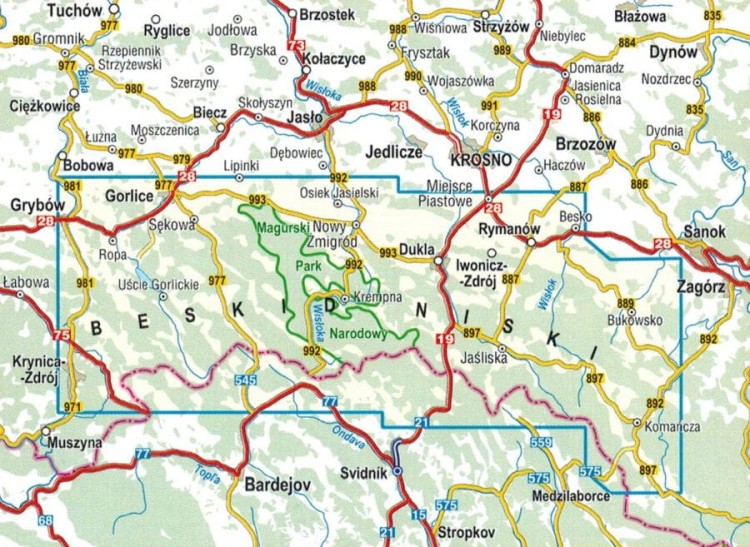 Beskid Niski 1:50 000. Mapa turystyczna wydawnictwa Compass. Zasięg