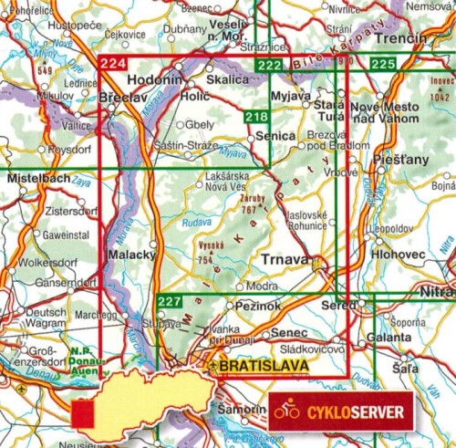 Małe Karpaty, Zagórze, Bratysława / Zahorie, Bratislava. Mapa turystyczna 224 wydawnictwa Shocart. Zasięg