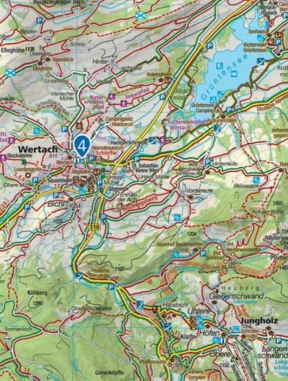 Alpy Algawskie / Allgauer Alpen, Kleinwalsertal. Wodoodprona mapa turystyczna 3 wydawnictwa Kompass. Fragment 1