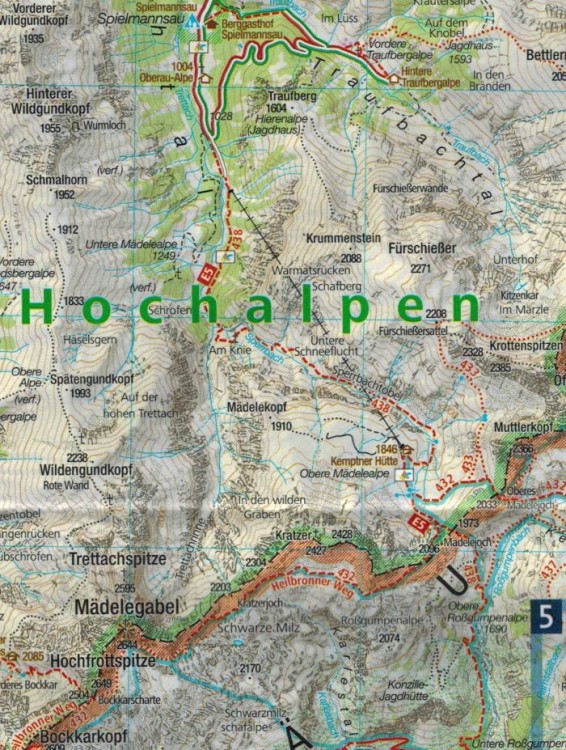 Alpy Algawskie / Allgauer Alpen, Kleinwalsertal. Wodoodprona mapa turystyczna 3 wydawnictwa Kompass. Fragment 3