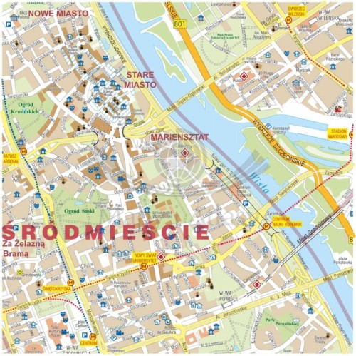 Warszawa 1:20 000. Ścienny plan miasta. Wersja STRONG. Fragment