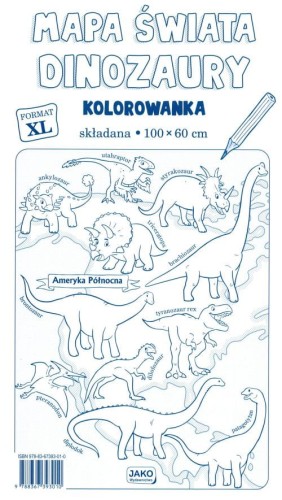 Mapa świata dinozaury. Składana kolorowanka XL. Okładka