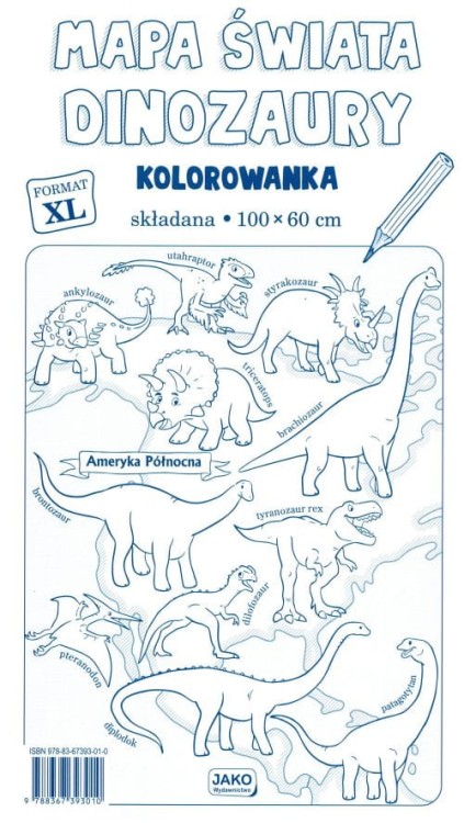 Mapa świata dinozaury. Składana kolorowanka XL. Okładka