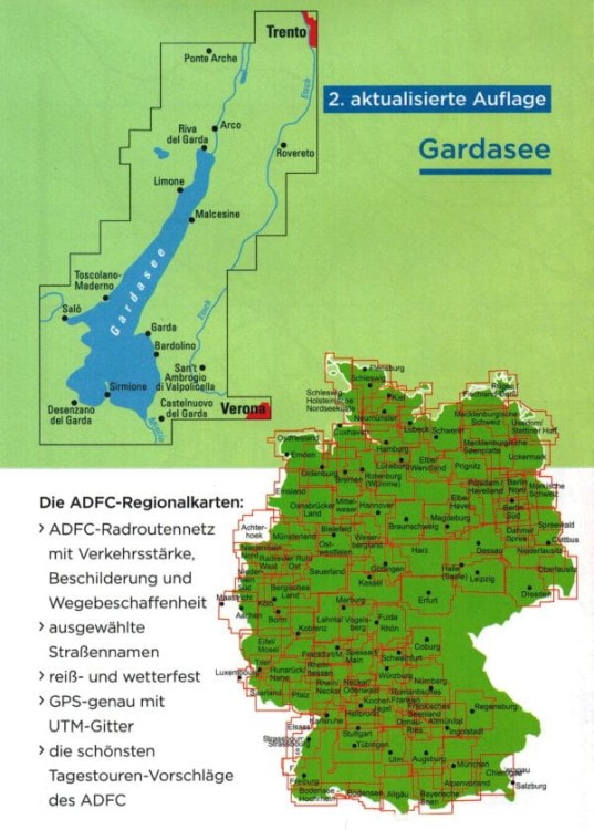 Jezioro Garda 1:50 000. Wodoodporna mapa rowerowa wydawnictwa ADFC. Okładka tył