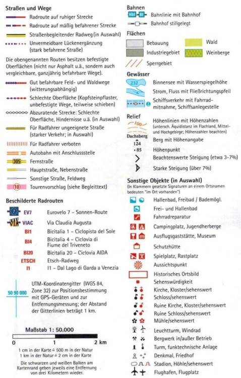 Jezioro Garda 1:50 000. Wodoodporna mapa rowerowa wydawnictwa ADFC. Legenda